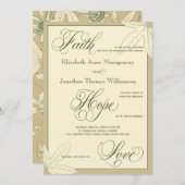 クリームボタニカルプリントクリスチャン結婚式招待状 招待状 (正面/裏面)