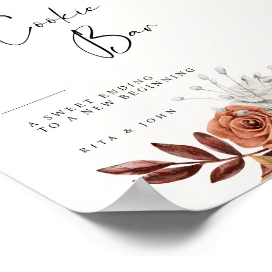 クリームボホモダンクッキーテーブル結婚のサイン ポスター (角)