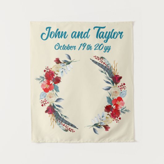 クリームボホ結婚の背景披露宴フォトブース タペストリー (正面)