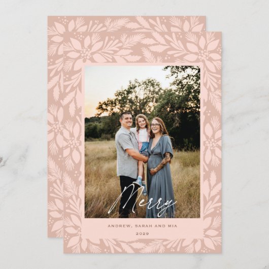 クリームポインセティアクリスマスデザイン シーズンカード (正面/裏面)