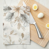 クリームポインセティアブルーフローラクリスマス キッチンタオル (四つ折り)