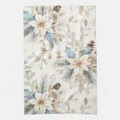 クリームポインセティアブルーフローラクリスマス キッチンタオル (縦)