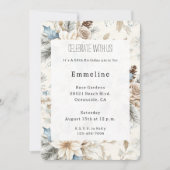 クリームポインセティアブルーフローラ誕生日 招待状 (正面)