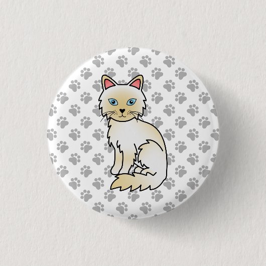 クリームポイントのシャム猫風のラグドールかバーマン風の猫 缶バッジ (正面)