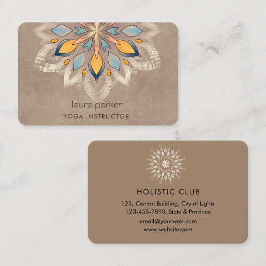 クリームマンダラホリスティックンロータスフローラ禅ヨガ 名刺 (正面/裏面)