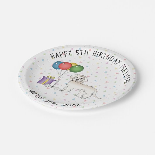 クリームミニゴルデンドルキュートカートゥートゥートカートゥーンドッグ誕生日 ペーパープレート (アングル)