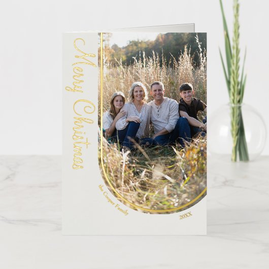 クリームミニマエレガントリストクリスマスアーチ折り畳み 箔シーズンカード (正面)