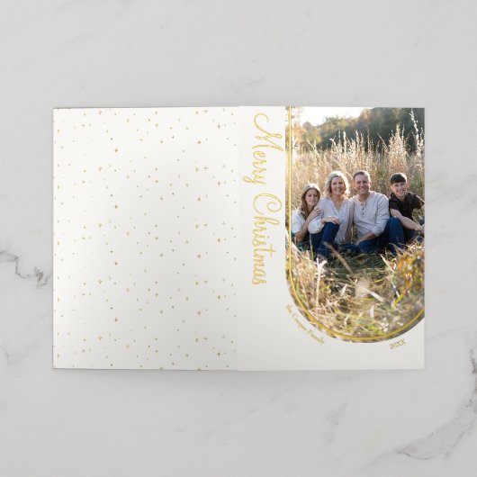 クリームミニマエレガントリストクリスマスアーチ折り畳み 箔シーズンカード (外側レイダウン)