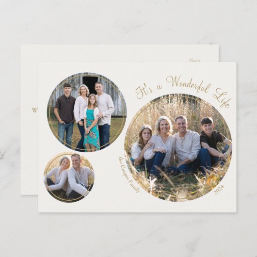 クリームミニマエレガントリストクリスマス3枚の写真 シーズンポストカード (正面/裏面)