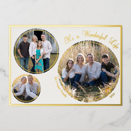 クリームミニマエレガントリストクリスマス3枚の写真 箔シーズンカード