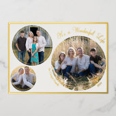 クリームミニマエレガントリストクリスマス3枚の写真 箔シーズンカード (正面)