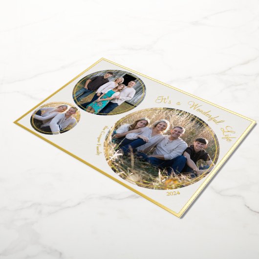 クリームミニマエレガントリストクリスマス3枚の写真 箔シーズンカード (回転した状態)