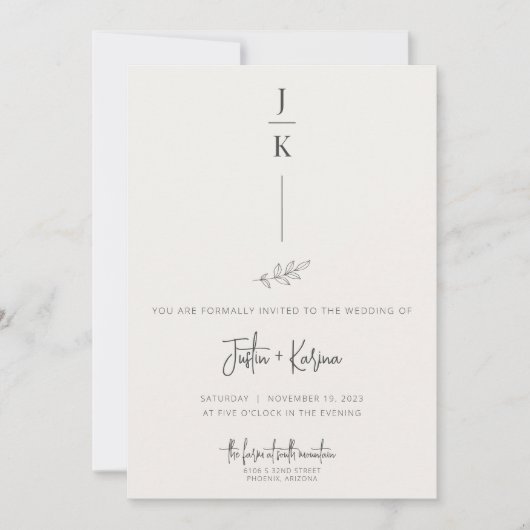 クリームミニマリストボタニカル結婚式招待状 招待状 (正面)