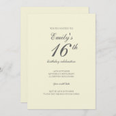 クリームミニマル16th誕生日パーティーの招待状 招待状 (正面/裏面)