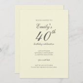 クリームミニマル40th誕生日パーティの招待状 招待状 (正面/裏面)