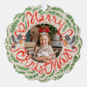 クリームメリークリスマスフォーク葉リース写真 オーナメントカード (裏面)