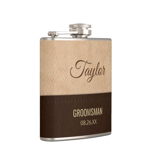 クリームモダンとブラウンレザー フラスク (右)