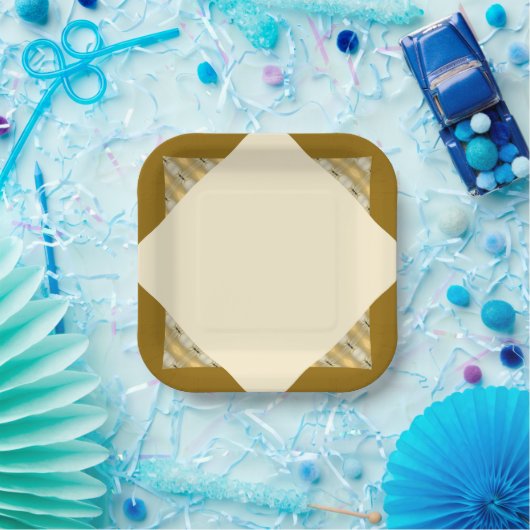 クリームモダンと金ゴールドの正方形 ペーパープレート (パーティー)