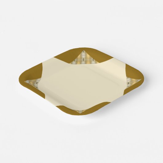 クリームモダンと金ゴールドの正方形 ペーパープレート (傾斜あり)