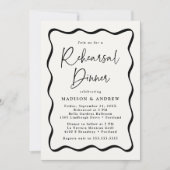 クリームモダンと黒の波型フレームリハーサルディナー 招待状 (正面)