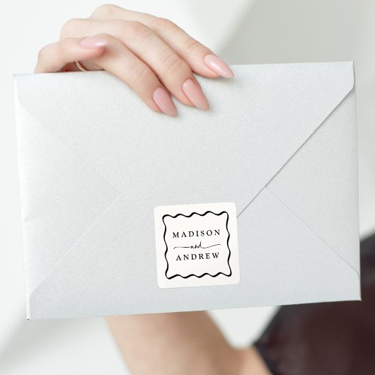 クリームモダンと黒の波状のフレ結婚ーム スクエアシール