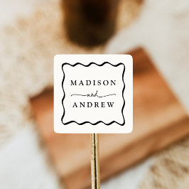 クリームモダンと黒の波状のフレ結婚ーム スクエアシール