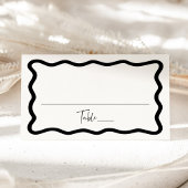 クリームモダンと黒の波状のフレ結婚ーム プレイスカード