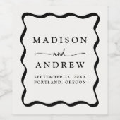 クリームモダンと黒の波状のフレ結婚ーム ワインラベル (シングルラベル)