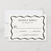 クリームモダンと黒の波状のフレ結婚ーム 出欠カード (正面)