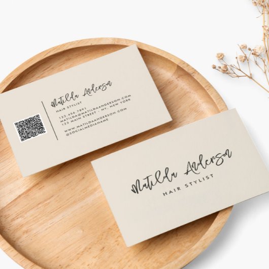 クリームモダンスミニマルクリプトQRコード 名刺