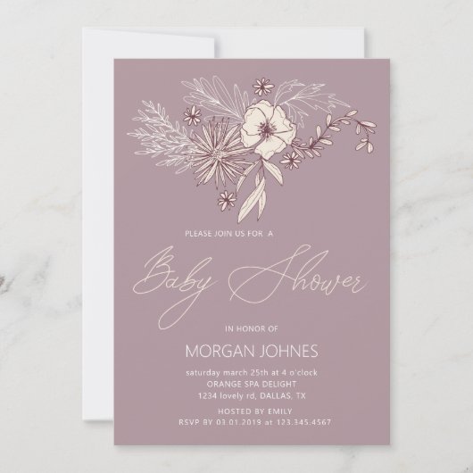クリームモダンフローラベビーシャワー招待状 (正面)