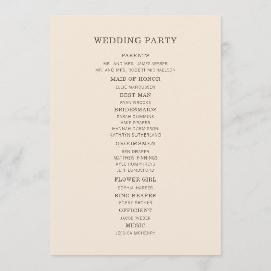 クリームモダンブラウン結婚式 プログラム (裏面)