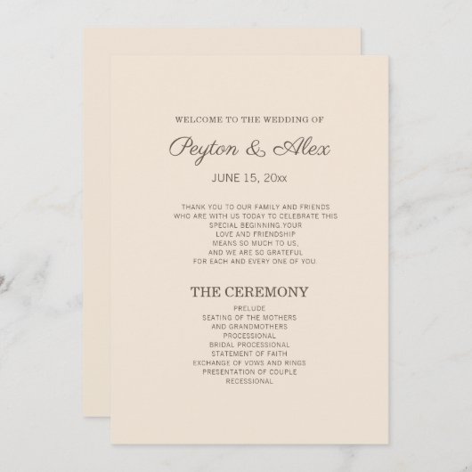 クリームモダンブラウン結婚式 プログラム (正面/裏面)