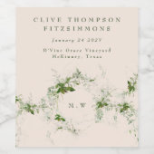 クリームモダンユーカリリースモノグラム結婚ズ ワインラベル (シングルラベル)