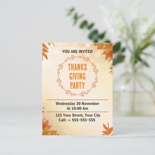 クリームモダン感謝祭パーティー ポストカード (スタンド正面)