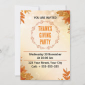 クリームモダン感謝祭パーティー 招待状 (正面)