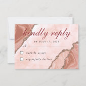 クリームモダン赤面アゲートソフトピンクグリッター金ゴールド 出欠カード (正面)