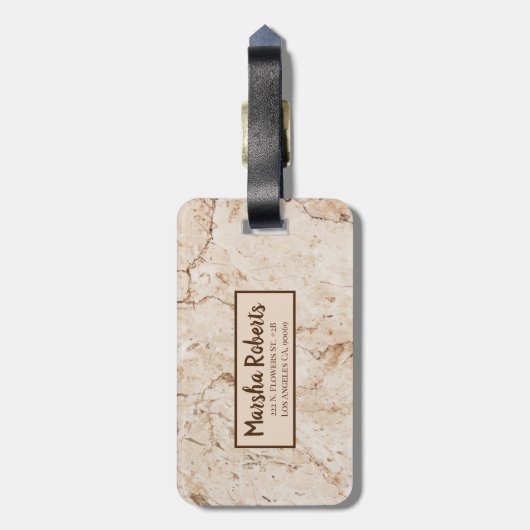 クリームモノグラムのマーブル ラゲッジタグ (裏面縦)