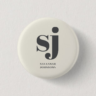 クリームモノグラムイニシャル 缶バッジ
