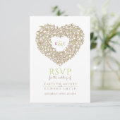 クリームモノグラムチューリップ花ハートRSVP 結婚's 出欠カード (スタンド正面)