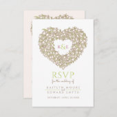 クリームモノグラムチューリップ花ハートRSVP 結婚's 出欠カード (正面/裏面)