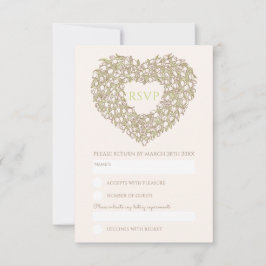 クリームモノグラムチューリップ花ハートRSVP 結婚's 出欠カード