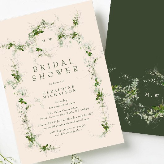 クリームモノグラムユーカリリースブライダルシャワー