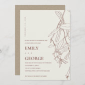 クリームラインスケッチフローラ私たちは結び目招待状 サンキューカード (正面/裏面)
