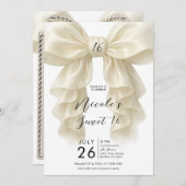 クリームラッフルカスケードボウエレガントスウィート16パーティー 招待状 (正面/裏面)