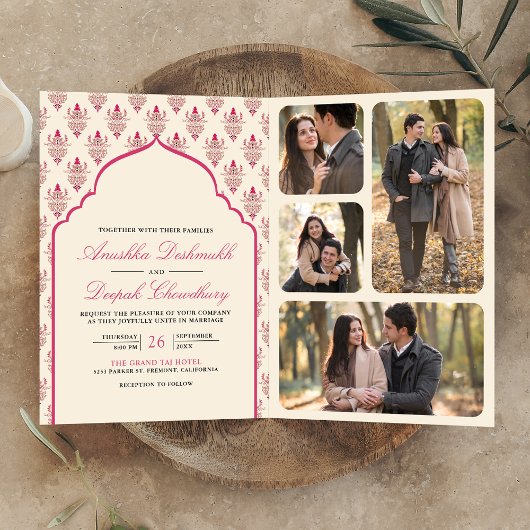 クリームラニピンクイカットオールインワンインディアン結婚ズ 招待状