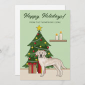 クリームラブラドールレトリエバーグリーンフェスティバルクリスマス シーズンカード (正面/裏面)