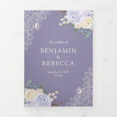 クリームラベ素朴ンダーパープルフローラレース結婚ズ 三つ折り招待状 (カバー)