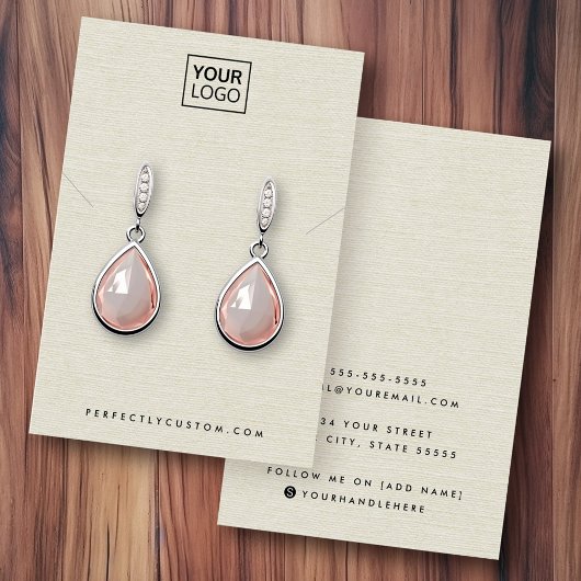 クリームリネンのイヤリングのネックレスディスプレイカード