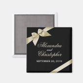 クリームリボン日付の結婚発表を保存 マグネット (正面/裏面)